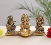 Design Gold Plated Lakshmi Ganesh Saraswati Idol with Deepak Showpiece